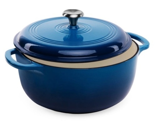 6qt Non-Stick Enamel Cast-Iron Dutch Oven Kitchen Cookware w/ Side Handles, Deep Blue - Lot 118