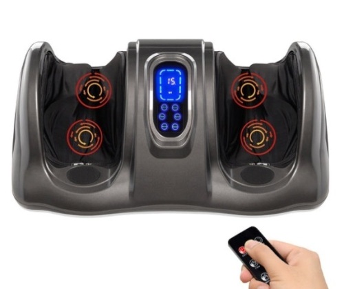 Therapeutic Foot Massager w/ High Intensity Rollers, Remote, 3 Modes, Gray - Lot 120