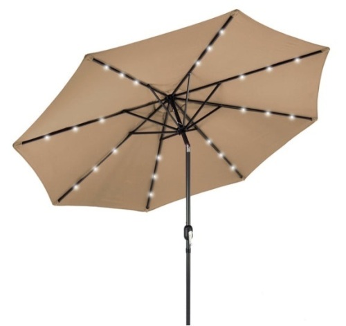 Solar LED Lighted Patio Umbrella w/ Tilt Adjustment, UV-Resistance - 10ft, Tan - Lot 129