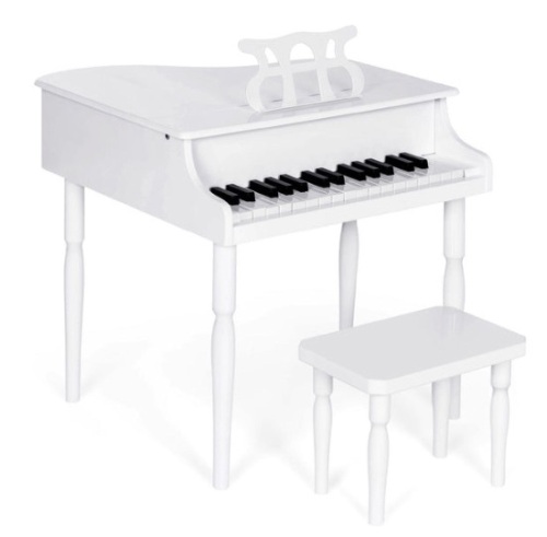 Kids Mini Wooden Grand Piano w/ Lid, Bench, Music Rack, Song Book, Stickers, White - Lot 130