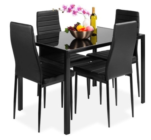 5-Piece Dining Table Set w/ Glass Top, Leather Chairs - Lot 139