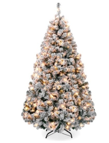 Pre-Lit Snow Flocked Artificial Pine Christmas Tree w/ Warm White Lights, 9 Ft. - Lot 148