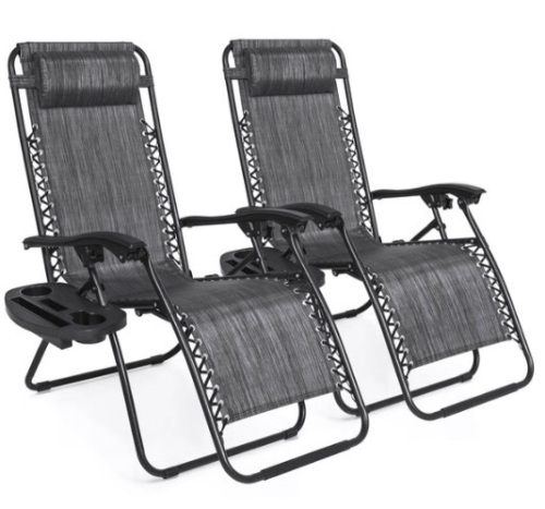 Set of 2 Adjustable Zero Gravity Patio Chair Recliners w/ Cup Holders, Gray - Lot 156