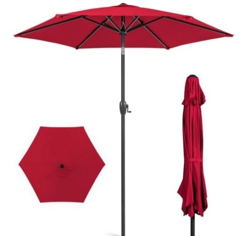 Outdoor Market Patio Umbrella w/ Push Button Tilt, Crank Lift - 7.5ft, Red - Lot 203