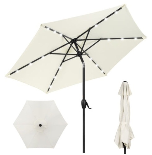 Outdoor Solar Patio Umbrella w/ Push Button Tilt, Crank Lift - 7.5ft, Cream - Lot 205