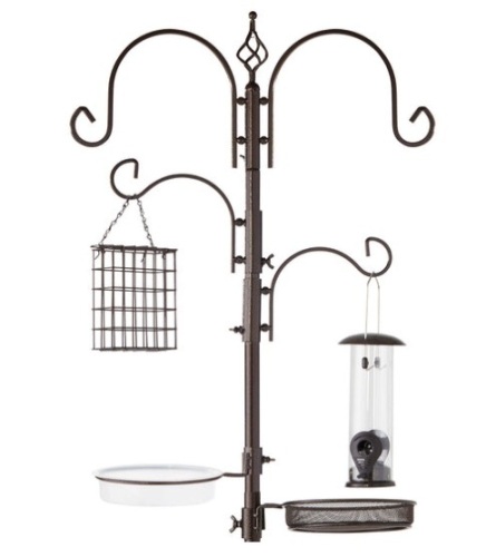 4-Hook Bird Feeding Station, Steel Feeder Stand w/ 2 Bird Feeders - 91in, Bronze - Lot 209