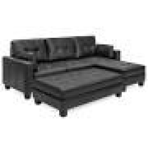 BCP. SKY.  L - Shaped  Black Leather  Sofa Tufted  Faux Leather  Lounge set With Chaise  - Lot 212