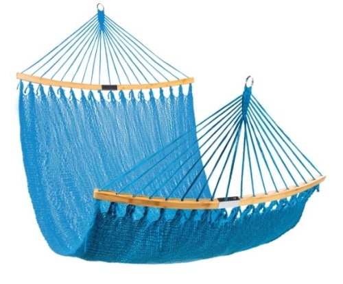 2-Person Woven Polyester Hammock w/ Curved Bamboo Spreader Bar, Carry Bag, Electric Blue - Lot 162
