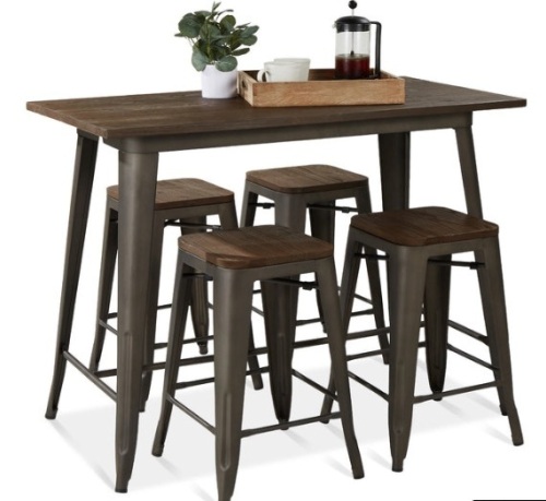 5-Piece Counter Height Dining Set w/ 4 Backless Stools, 330lb Capacity, Boxes A & B - Lot 173