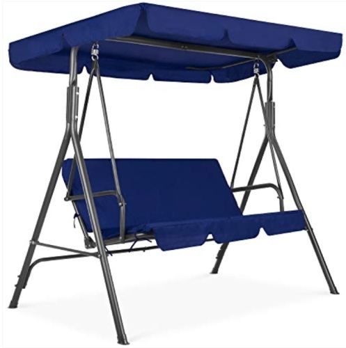 3-Person Outdoor Patio Swing Chair - Navy Blue - Lot 177