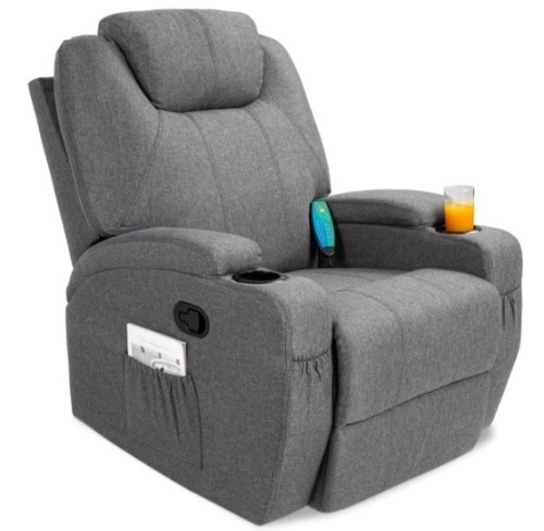 Linen Fabric Swivel Massage Recliner Chair w/ Remote Control, 5 Modes - Lot 179