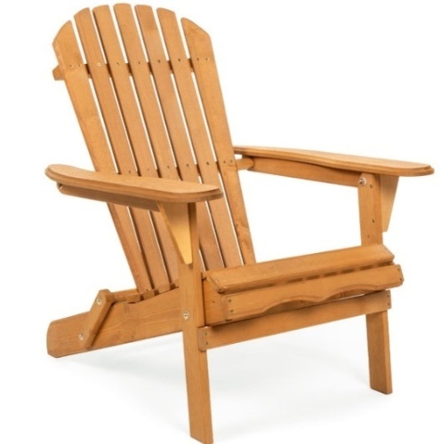 Folding Wooden Adirondack Chair Accent Furniture w/ Natural Finish - Brown - Lot 181