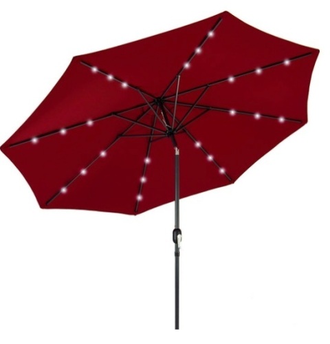 Solar LED Lighted Patio Umbrella w/ Tilt Adjustment, UV-Resistance - 10ft, Red - Lot 187