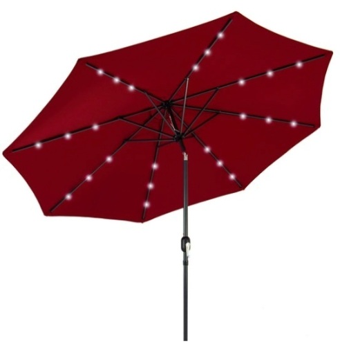 Solar LED Lighted Patio Umbrella w/ Tilt Adjustment, UV-Resistance - 10ft, Red - Lot 188