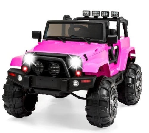 12V Kids Ride-On Truck Car Toy w/ 3 Speeds, LED, Remote, Bluetooth, Pink, Boxes A & B - Lot 191