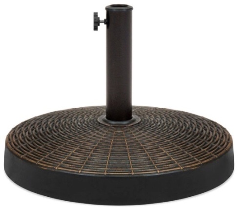 55lb Round Wicker Style Patio Umbrella Stand w/ Blackened Bronze Finish - Lot 194