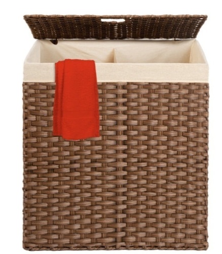 Double Laundry Hamper Basket w/ Easy Assembly, Liner Bag, Dark Brown - Lot 167