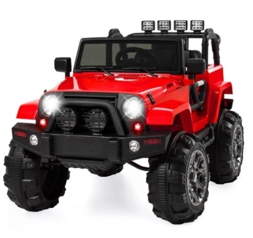 12V Kids Ride-On Truck Car Toy w/ 3 Speeds, LED, Remote, Bluetooth, Red, Boxes A & B - Lot 190