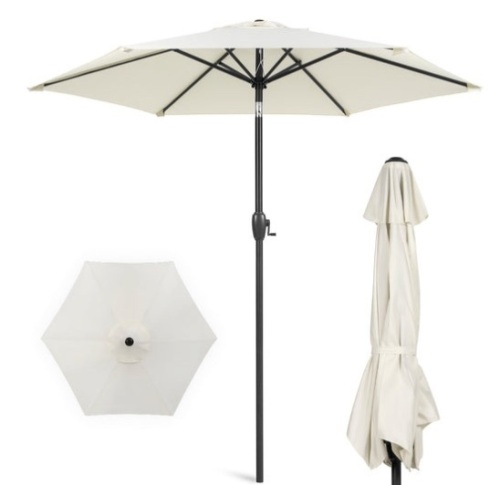 Outdoor Market Patio Umbrella w/ Push Button Tilt, Crank Lift - 7.5ft, Cream - Lot 301