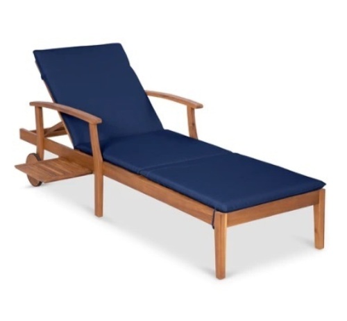 Acacia Wood Chaise Lounge Chair, 79x26in, Navy - Lot 616
