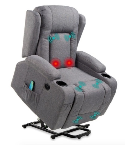 Electric Power Lift Recliner Massage Chair w/ Heat, USB Port, Cupholders, Gray - Lot 305