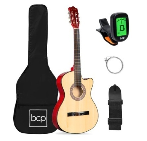 Beginner Acoustic Cutaway Guitar Set, 38in, Natural - Lot 614