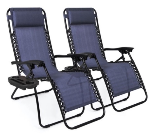 Set of 2 Adjustable Zero Gravity Patio Chair Recliners w/ Cup Holders, Blue - Lot 320