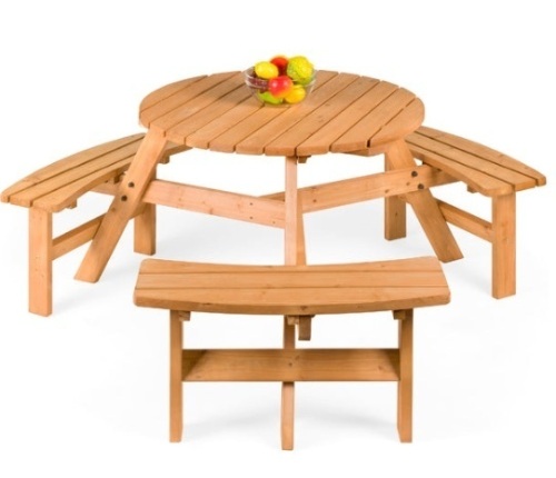 6-Person Circular Wooden Picnic Table w/ Benches - Lot 321