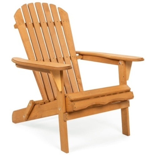 Folding Wooden Adirondack Chair Accent Furniture w/ Natural Finish - Brown - Lot 244