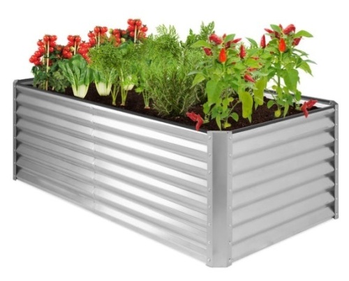 Outdoor Metal Raised Garden Bed for Vegetables, Flowers, Herbs - 6x3x2ft, Silver - Lot 247