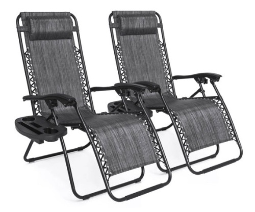 Set of 2 Adjustable Zero Gravity Patio Chair Recliners w/ Cup Holders, Gray - Lot 257
