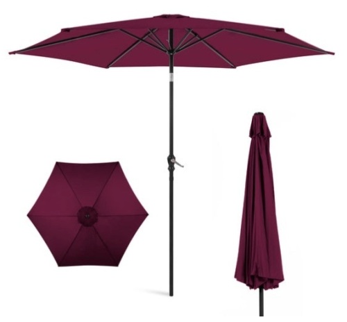 Outdoor Steel Market Patio Umbrella Decoration w/ Tilt, Crank Lift - 10ft, Burgundy - Lot 258