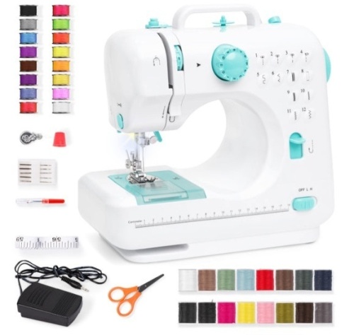6V Portable Foot Pedal Sewing Machine w/ 12 Stitch Patterns, Teal - Lot 262
