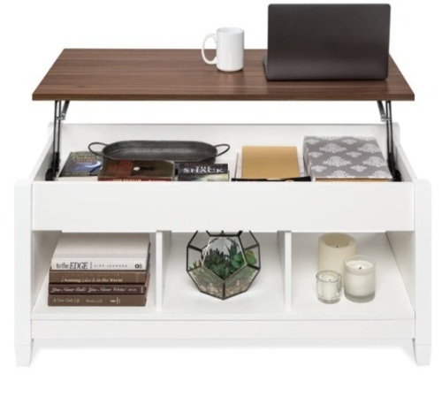 Multifunctional Lift Top Coffee Table w/ Hidden Storage, 3 Cubbies, White - Lot 263