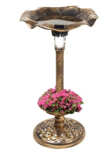Solar Lighted Bird Bath w/ Planter, Bronze - Lot 264