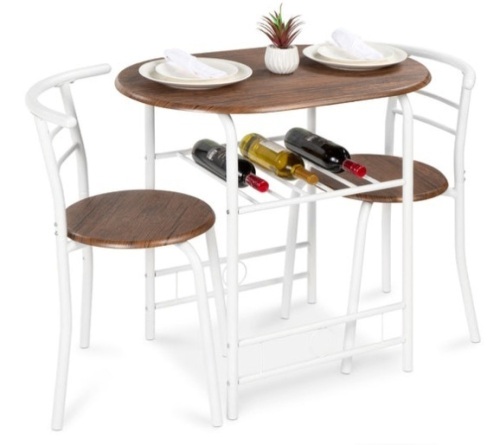 3-Piece Wooden Table & Chairs Dining Set w/ Lower Storage Shelf, White/Brown - Lot 268