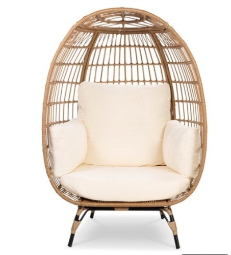 Wicker Egg Chair Oversized Indoor Outdoor Patio Lounger, Ivory - Lot 269