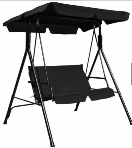 Outdoor Loveseat Patio Canopy Swing Glider Hammock Cushioned Steel Frame Black - Lot 272
