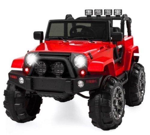 12V Kids Ride-On Truck Car Toy w/ 3 Speeds, LED, Remote, Bluetooth, Red - Lot 273