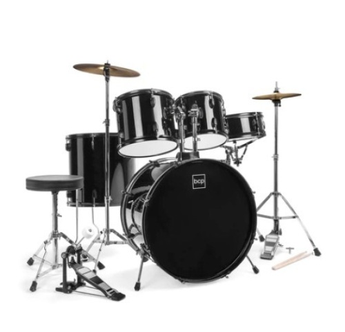 5-Piece Full Size Drum Set For Adults, Black - Lot 598