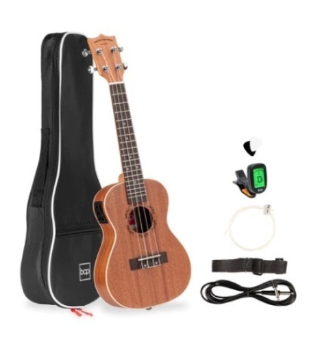 23in Acoustic Electric Concert Sapele Ukulele Starter Kit - Lot 568
