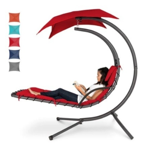 Hanging Curved Chaise Lounge Chair, Red - Lot 565