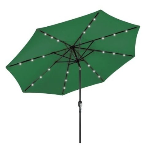 Solar LED Lighted Patio Umbrella, 10ft, Green - Lot 559