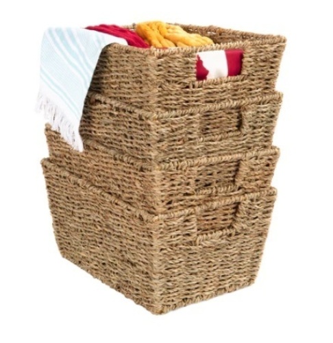 Set of 4 Seagrass Storage Tote Baskets, Natural - Lot 562