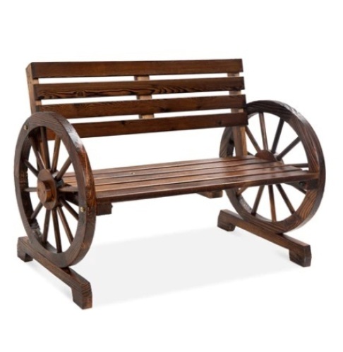 2-Person Rustic Wooden Wagon Wheel Bench - Lot 547