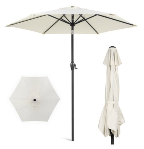 Outdoor Market Patio Umbrella w/ Push Button Tilt, Crank Lift - 7.5ft, Cream - Lot 330