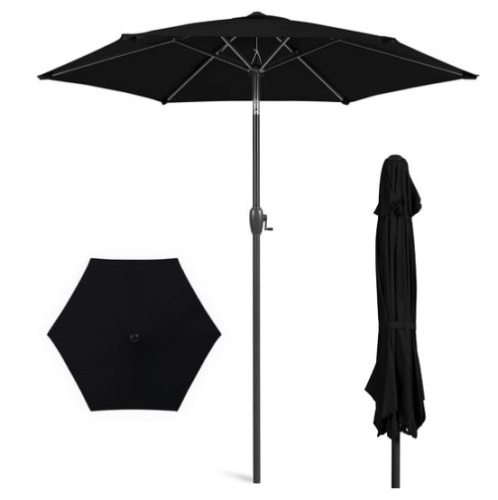 Outdoor Market Patio Umbrella w/ Push Button Tilt, Crank Lift - 7.5ft, Black - Lot 331