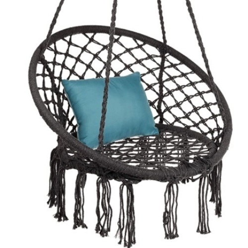 Best Choice Products Handwoven Cotton Macramé Hammock Hanging Chair Swing for Indoor & Outdoor Use w/Backrest, Fringe Tassels, 265 Pound Capacity - Black - Lot 341