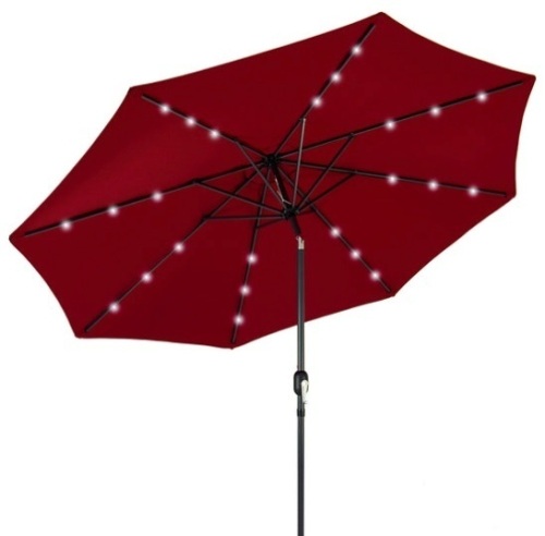 Solar LED Lighted Patio Umbrella w/ Tilt Adjustment, UV-Resistance - 10ft, Red - Lot 343
