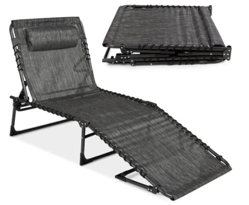 Portable Patio Chaise Lounge Chair Outdoor Recliner w/ Pillow, Gray - Lot 345